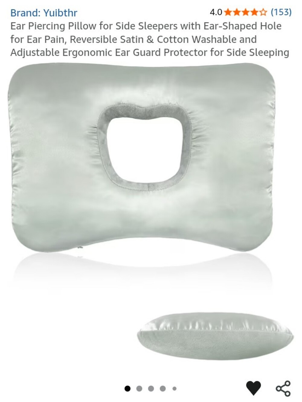 NWT NIB Yuibthr Ear Piercing Pillow for Side Sleepers Gray